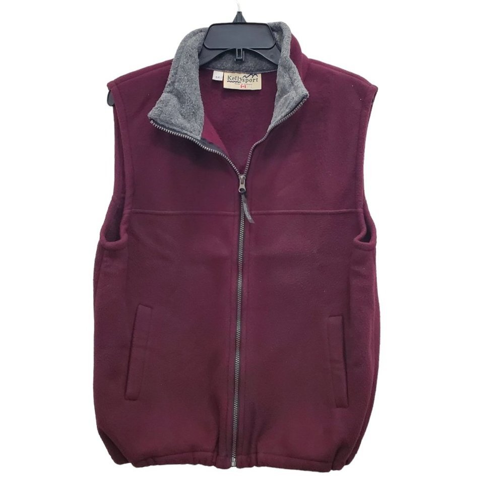 Kelly Sport Women's Vintage Burgundy Zip Front Fleece Vest Made‎ in Canada Sz S
